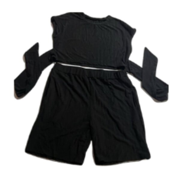 2 Piece Top & Shorts Crop W/Front Ties Matching Shorts Women Size X-Large Black - Picture 3 of 5